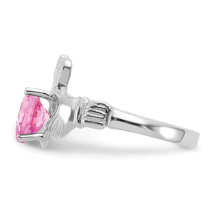 Exclusive 14K White Gold Claddagh Ring with October CZ Birthstone - Stylish Value-3