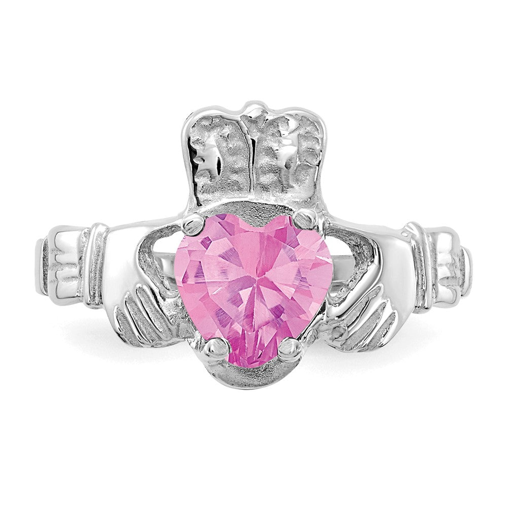 Exclusive 14K White Gold Claddagh Ring with October CZ Birthstone - Stylish Value
