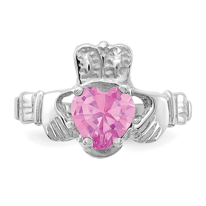 Exclusive 14K White Gold Claddagh Ring with October CZ Birthstone - Stylish Value-4