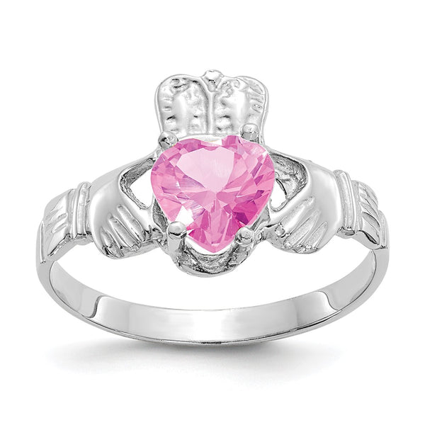 14K White Gold Claddagh Ring with October CZ Birthstone
