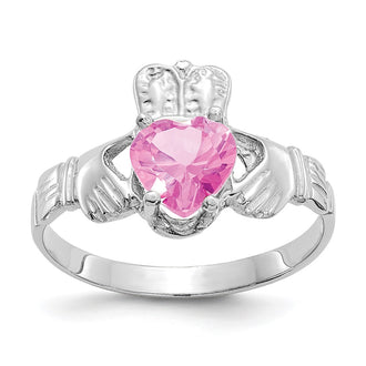 Exclusive 14K White Gold Claddagh Ring with October CZ Birthstone - Stylish Value