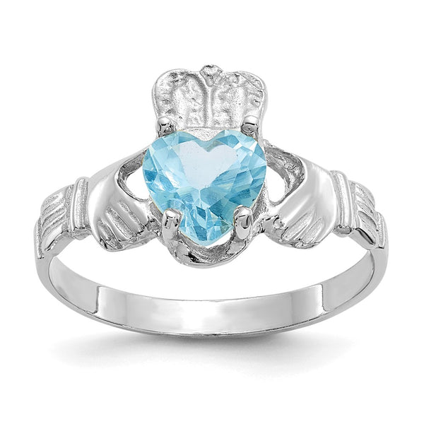 14K White Gold Claddagh Ring with December CZ Birthstone