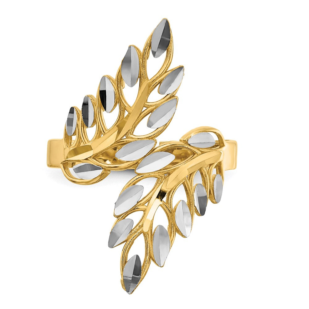 Exclusive 14K White Gold Diamond-Cut Leaf Design Ring - Affordable Luxury
