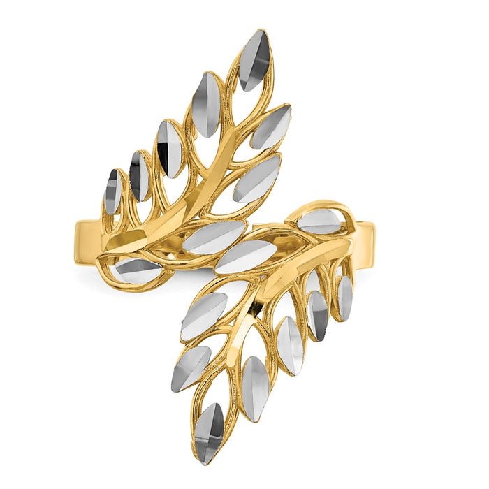 Exclusive 14K White Gold Diamond-Cut Leaf Design Ring - Affordable Luxury-4