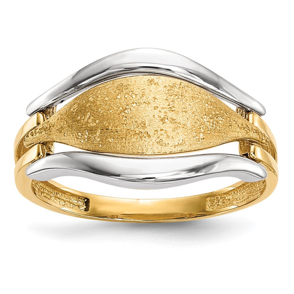14K Two-Tone Polished Textured Band Ring