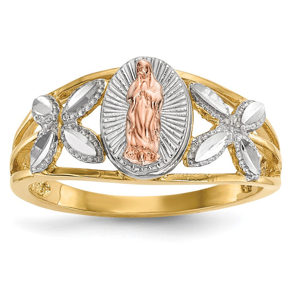 14K Two-Tone Our Lady of Guadalupe Ring - Rhodium