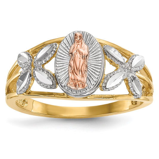 Shop 14K Two-Tone Our Lady of Guadalupe Ring - Stylish Rhodium Finish