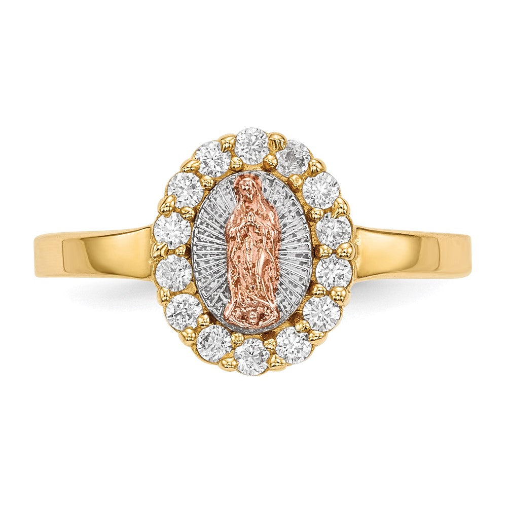 Exclusive 14K Two-Tone White Rhodium CZ Lady of Guadalupe Ring - Stylish Value!