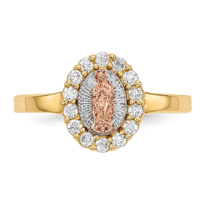 Exclusive 14K Two-Tone White Rhodium CZ Lady of Guadalupe Ring - Stylish Value!-4