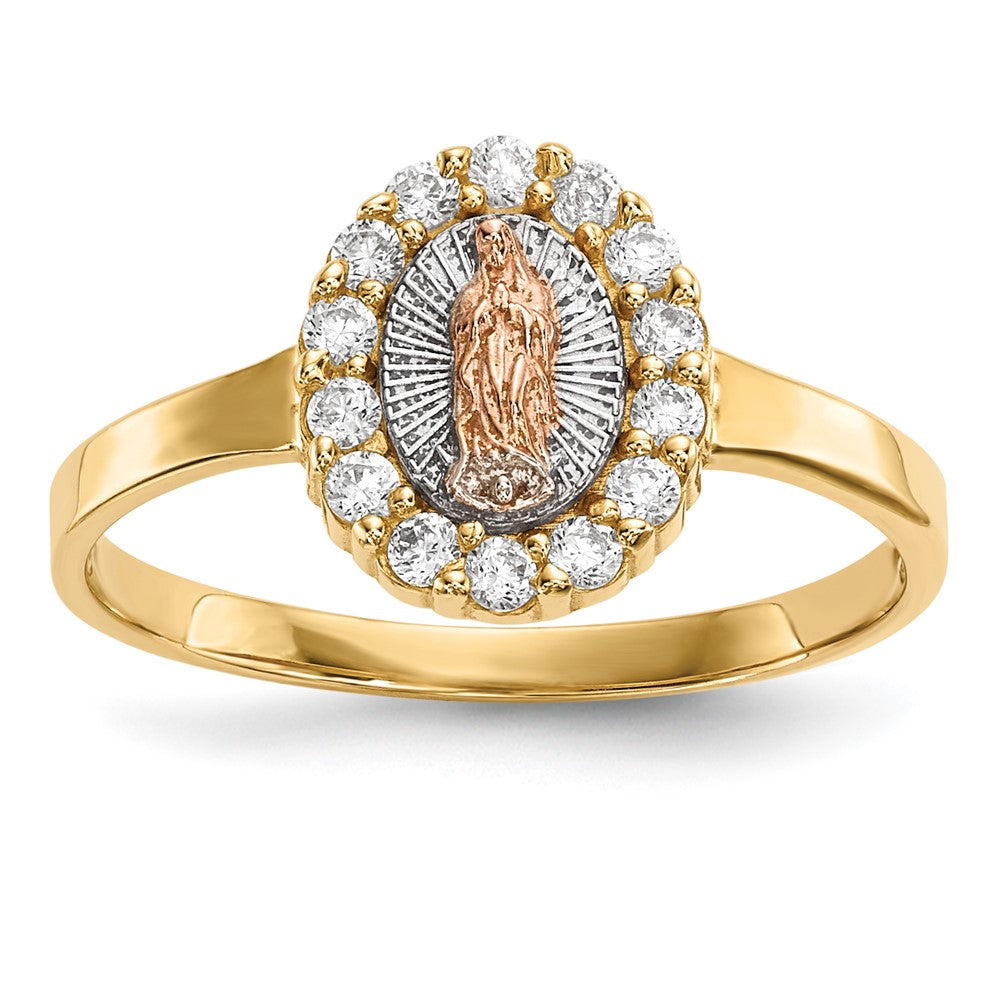 Exclusive 14K Two-Tone White Rhodium CZ Lady of Guadalupe Ring - Stylish Value!
