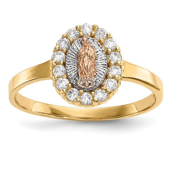 14K Two-Tone White Rhodium CZ Lady of Guadalupe Ring
