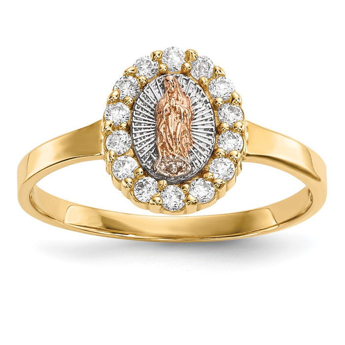 Exclusive 14K Two-Tone White Rhodium CZ Lady of Guadalupe Ring - Stylish Value!-1