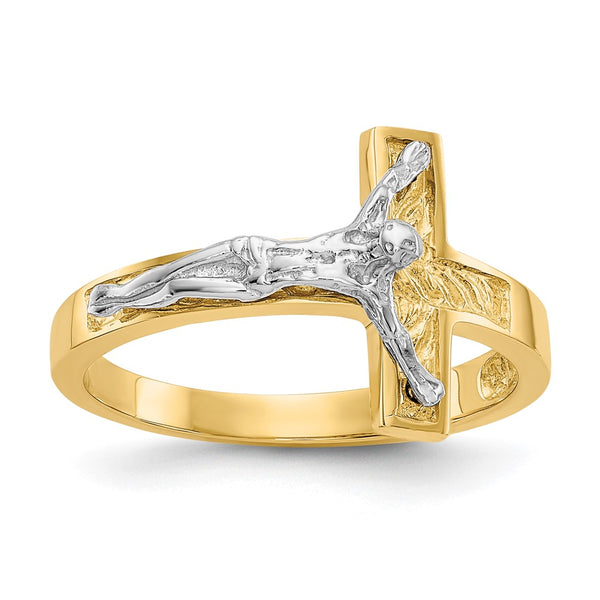 14K Two-Tone Polished Crucifix Band Ring