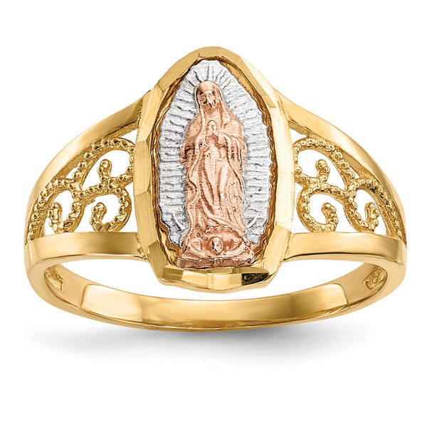 14K Two-Tone Lady of Guadalupe Ring, White Rhodium