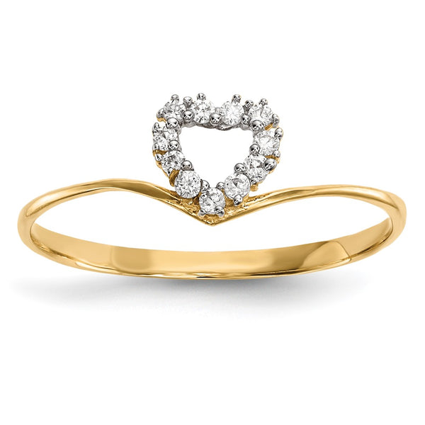 14K Gold Heart-Shaped Ring with Cubic Zirconia
