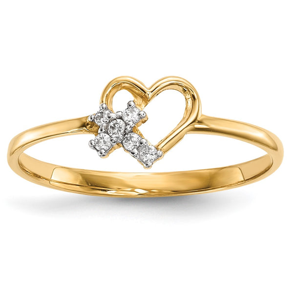 14K Gold Heart & CZ Cross Ring