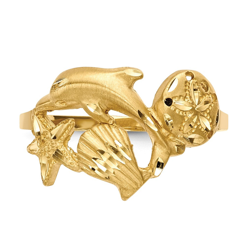 Buy Exclusive 14K Gold Dolphin Starfish Sand Dollar Ring - Stylish & Affordable