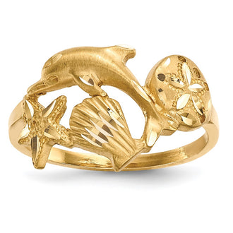 Buy Exclusive 14K Gold Dolphin Starfish Sand Dollar Ring - Stylish & Affordable
