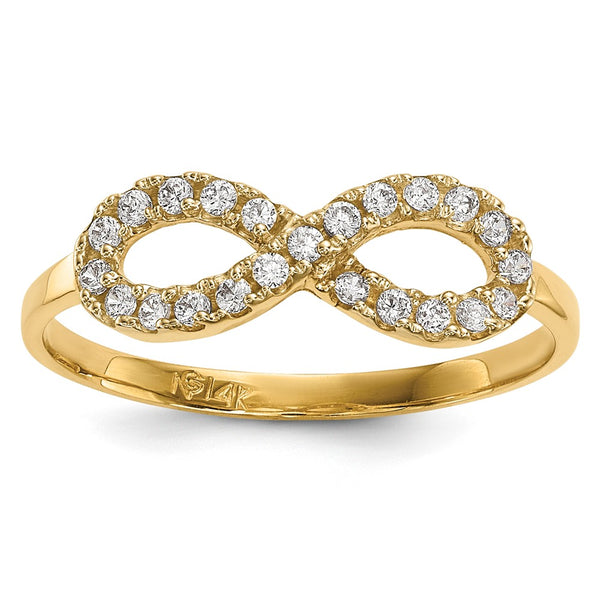 14K Gold Infinity Symbol Ring, 0.85mm, Cubic Zirconia Gemstone