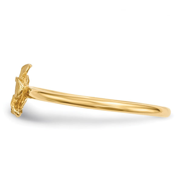 14K Satin Finish Plumeria Ring with Diamond-Cut Details