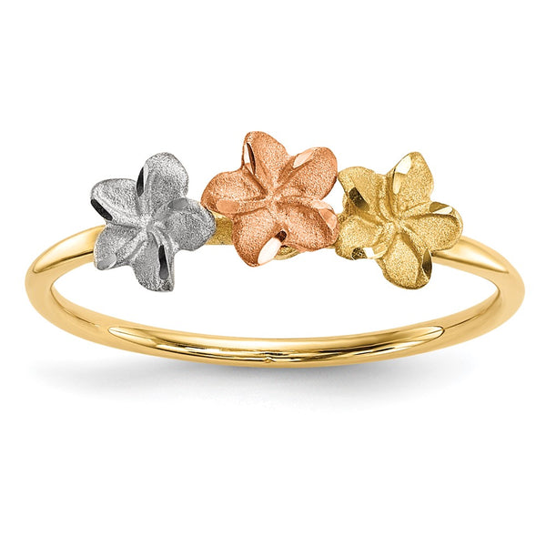 14K Two-Tone Flower Ring with White Rhodium Finish - 3 Designs