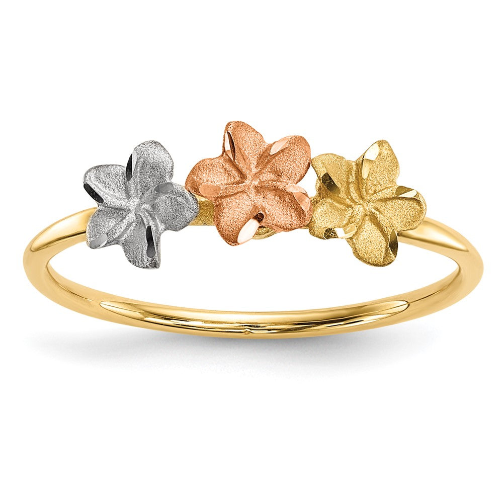 Buy Stylish 14K Two-Tone Flower Ring with White Rhodium Finish - 3 Designs