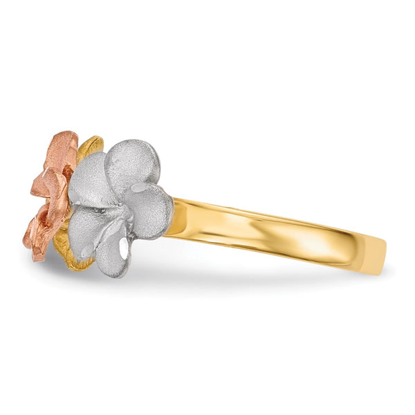 14K Two-Tone Plumeria Ring with Satin