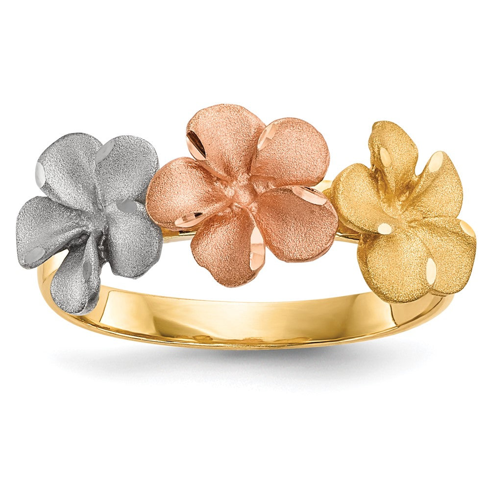 Shop Stylish 14K Two-Tone Plumeria Ring with Satin Finish, Affordable Luxury