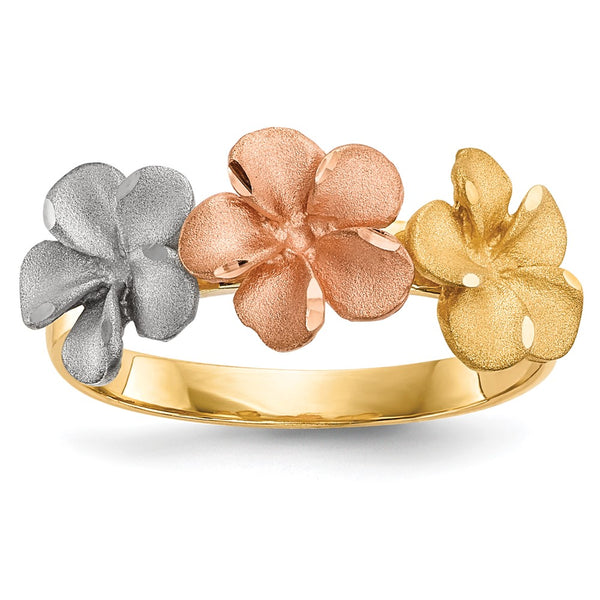 14K Two-Tone Plumeria Ring with Satin
