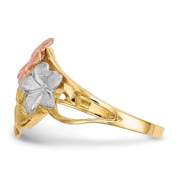 14K Two-Tone Plumeria Ring - White Rhodium