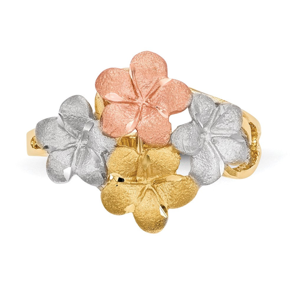 Shop Stylish 14K Two-Tone Plumeria Ring - Affordable White Rhodium Finish