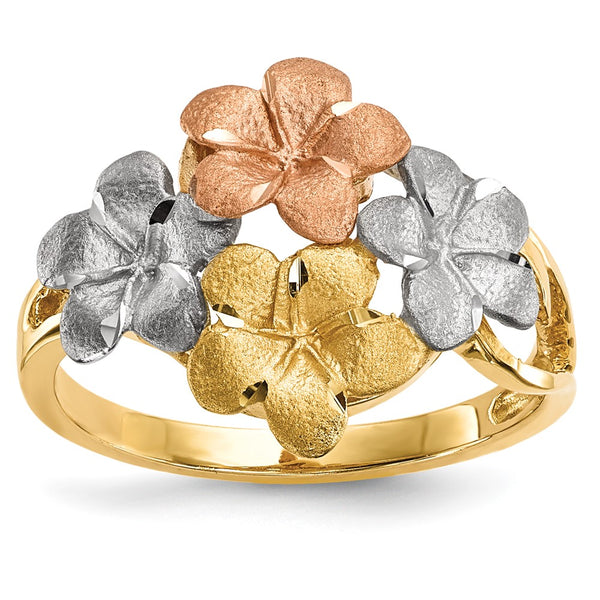 14K Two-Tone Plumeria Ring - White Rhodium