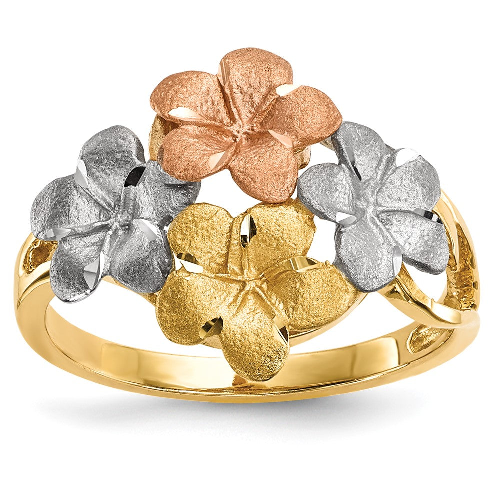 Shop Stylish 14K Two-Tone Plumeria Ring - Affordable White Rhodium Finish