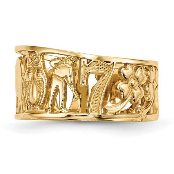 14K Gold Lucky Symbols Cutout Ring Band - 9mm