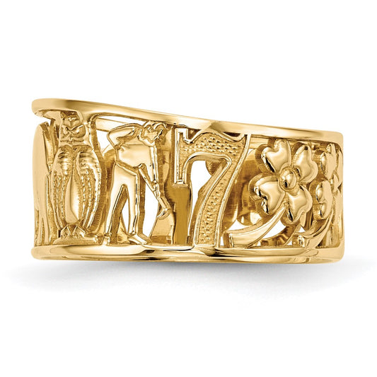 Buy Exclusive 14K Gold Lucky Symbols Cutout Ring Band - 9mm Stylish Design