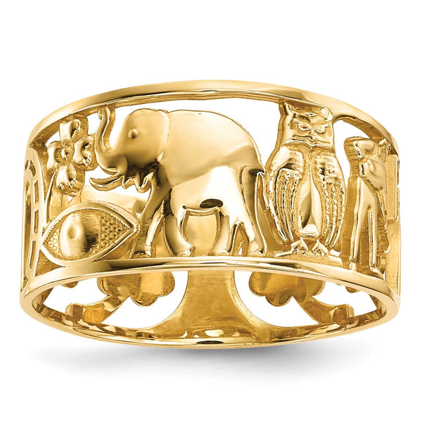 14K Gold Lucky Symbols Cutout Ring Band - 9mm