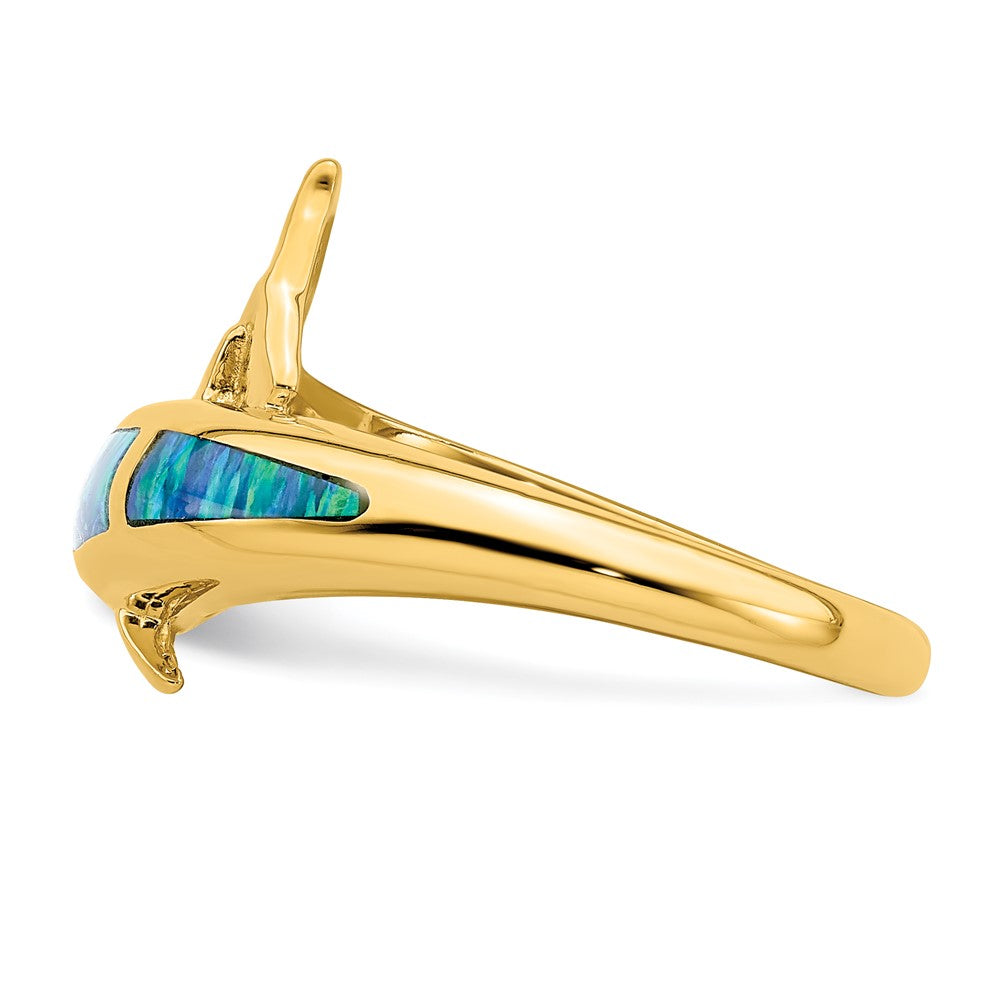 Shop Exclusive 14K Gold Dolphin Ring with Lab-Created Opal - Stylish Value!