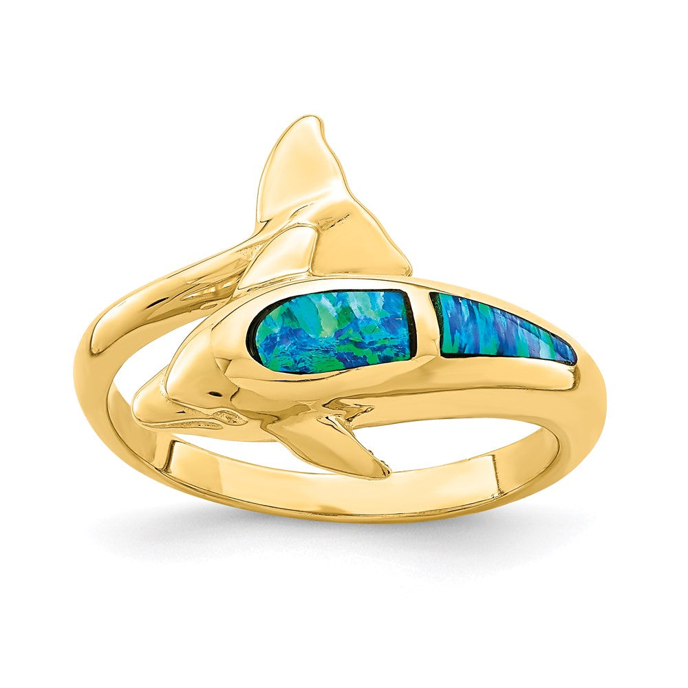 Shop Exclusive 14K Gold Dolphin Ring with Lab-Created Opal - Stylish Value!
