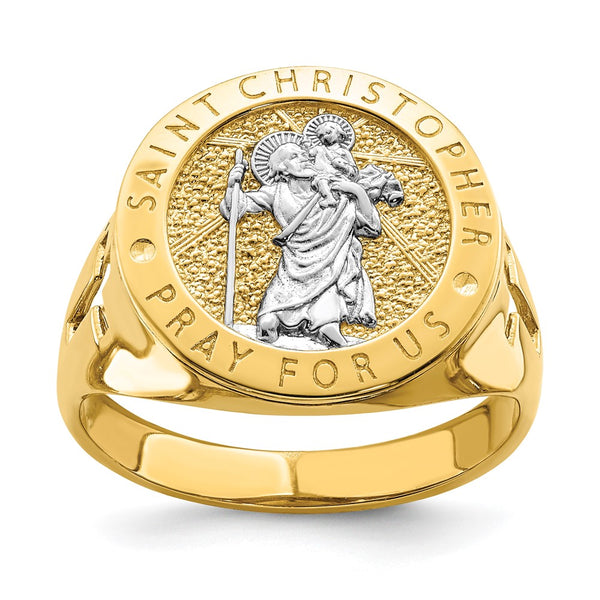 14K White Gold Rhodium-Plated Saint Christopher Ring