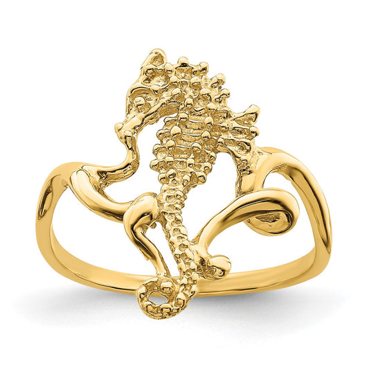 High-Quality 14K Gold Seahorse Ring - Stylish 2D Design, Size 7 at Discounted Price