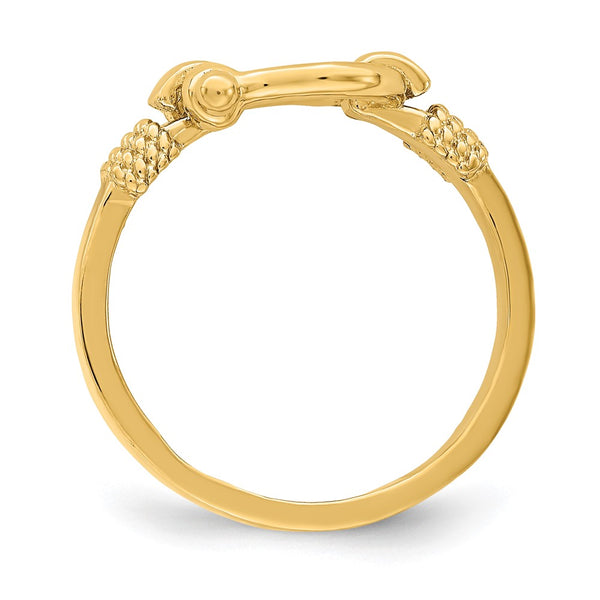 14K Gold Shackle Ring - Rope Edge, Size 7
