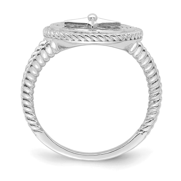 14K White Gold Nautical Compass Ring - Rope