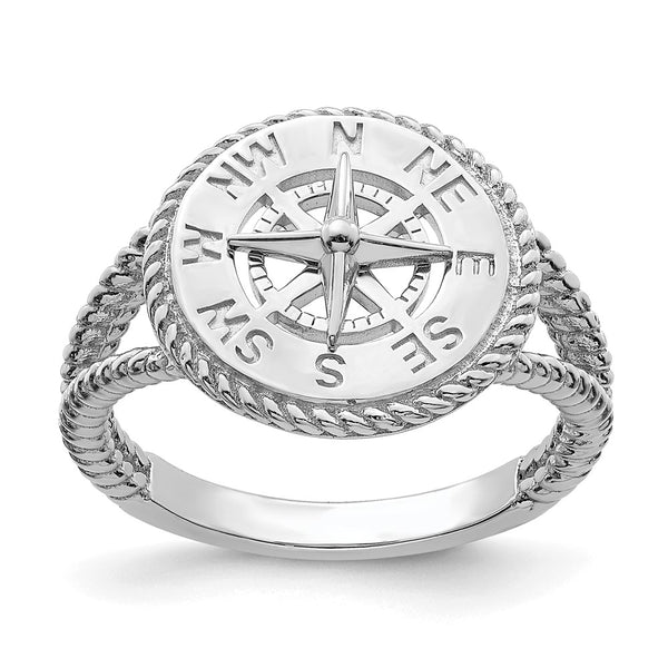 14K White Gold Nautical Compass Ring - Rope
