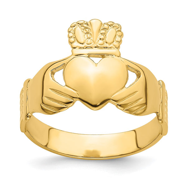 14K Gold Polished Claddagh Ring - Size 9