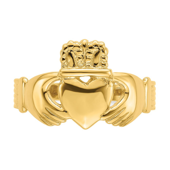 High-Quality 14K Gold Polished Claddagh Ring Size 9 - Stylish Value Buy!-4