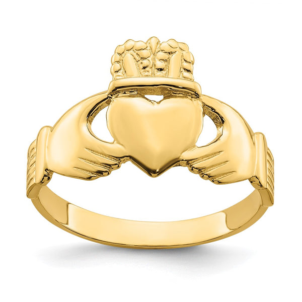 14K Gold Polished Claddagh Ring Size 9