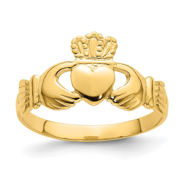 14K Gold Polished Claddagh Ring, Size 7