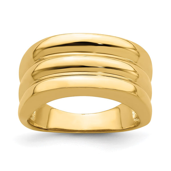 14K Gold Polished Triple Ridge Dome Band Ring