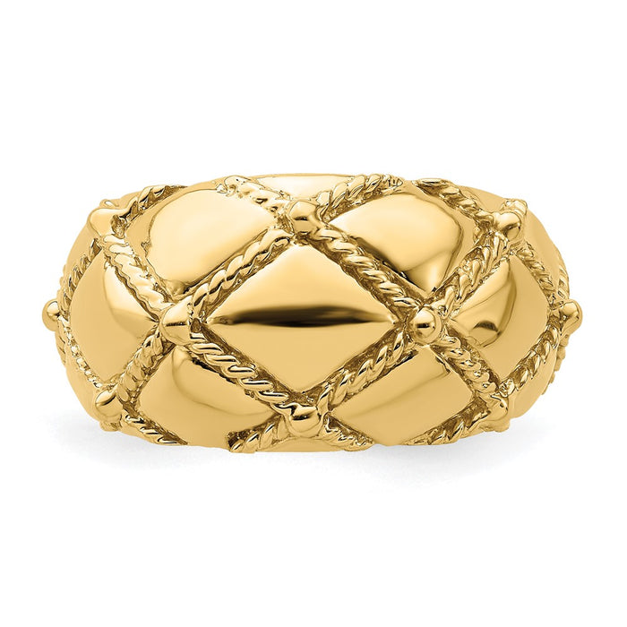 High-Quality 14K Gold Quilted Rope Design Women's Ring - Stylish Value!-4