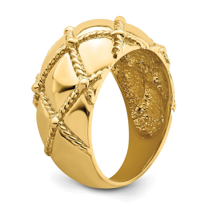 High-Quality 14K Gold Quilted Rope Design Women's Ring - Stylish Value!-6